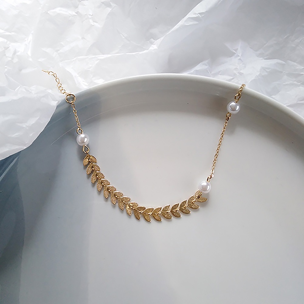 Leaf Chain with Pearl Bracelet, Freshwater Pearl Chain Bracelet, Leaf Fish Bone